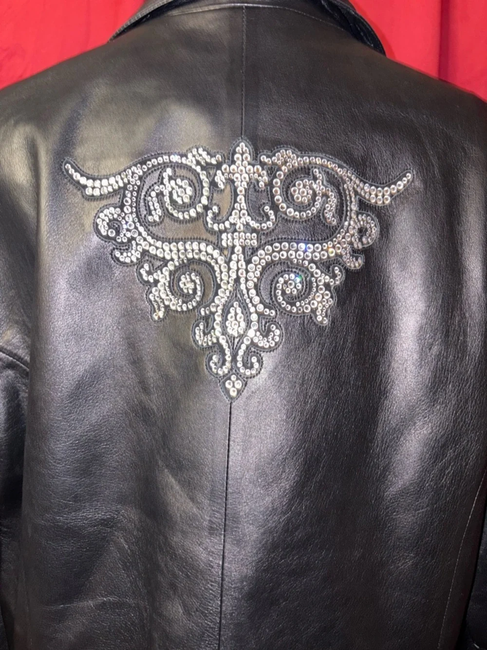Christine Alexander Black Leather Jacket with Beaded Back Motif - Picture 4 of 6